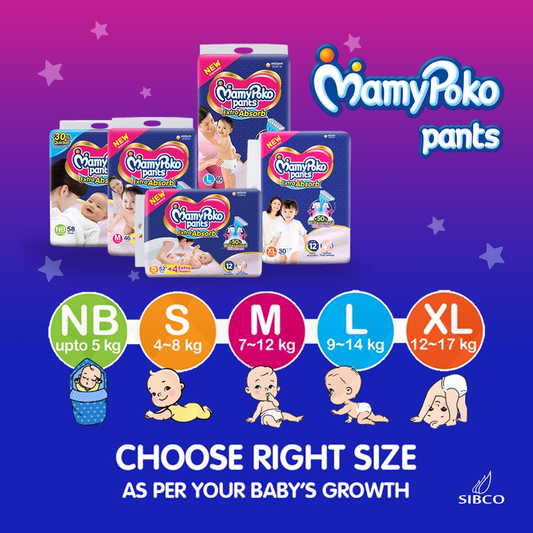 sibcomv's tweet image. MamyPoko Pants is fast and easy to wear for active babies. Choose the right size as per your baby's growth and primarily check the appropriate weight range for the respective size of the diaper pants.

#sibcomv #mamypokopants #weightchart