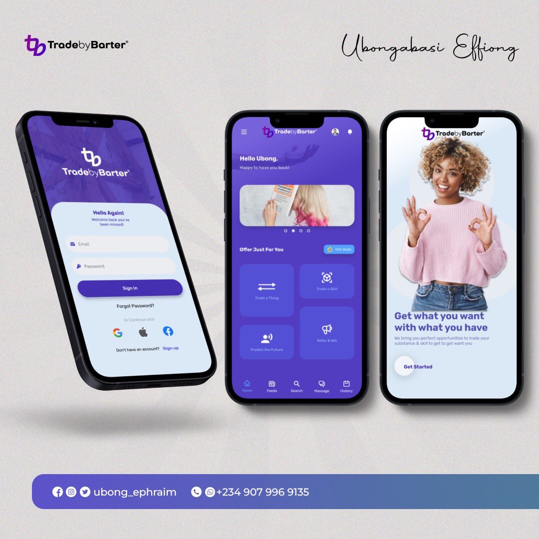 Ubeeeff's tweet photo. Trade by barter app launching soon…..A product of @Techmadridd Ltd….Ui designed by me
I’m open for web development and Ui design projects and internships….bring jobs 🤝
#tech #uiux #developer #development #design #techmadrid https://t.co/lsY4tIVLMo