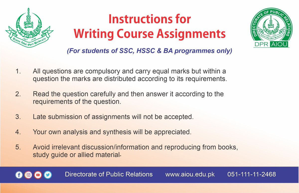 *** How to write and submit course assignments. ***

#aiouactivities #aiounews #aioustudents #aiou_updates #EducationForAll #distancelearning #exams #Assignment #exam #work #course #coursework
