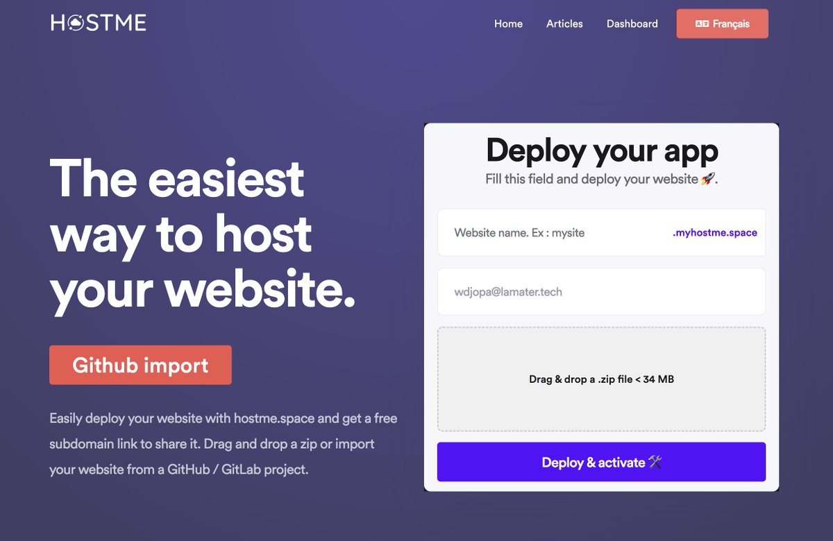 willy_djopa's tweet photo. Pour moi, 

je travaille sur @HostmeSpace  https://t.co/P61zAhz0Bp vous permet d'héberger vos sites internets rapidement (juste un drag and drop d'un zip) ou encore grâce à Gitlab &amp; Github https://t.co/SUwV0jXD23