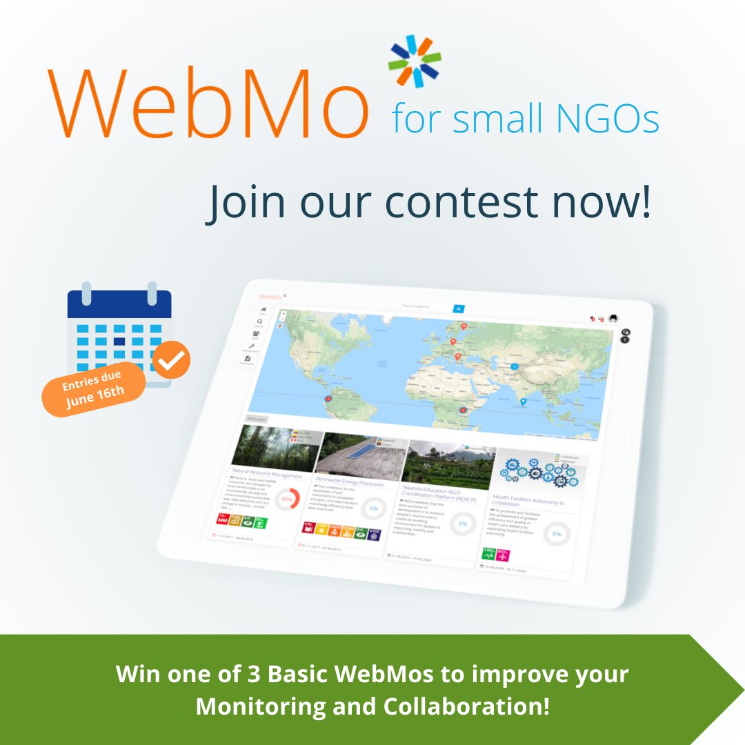 epediaconsult's tweet photo. 🎉 #WebMo #CONTEST: We are giving away 3 free Basic WebMos for small NGOs, incl. hosting for 2 years, worth 3.576 € each.
⏰ Entries due June 16, 2023.
To see more details and to download the entry form 👉 https://t.co/YISXMWp90f
#monitoring #NGOs #developmentcooperation https://t.co/AUDxKp5SOU