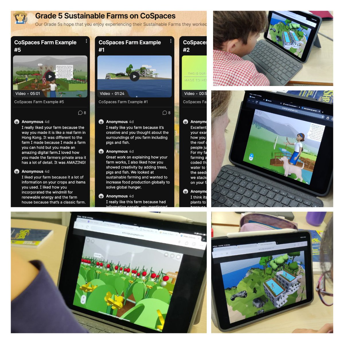 📢Huge shoutout to @mrkpyp! Exploring G5's awesome HK Sustainable Farms on @CoSpaces_Edu helped inspire & deepen my Y5's learning 🚜🌱 I'm so proud of the feedback, perspectives & understanding shared 👍
 
Collaboration across HK schools 🤝 

Padlet 👇 
isf.padlet.org/rmkrakofsky/gr…