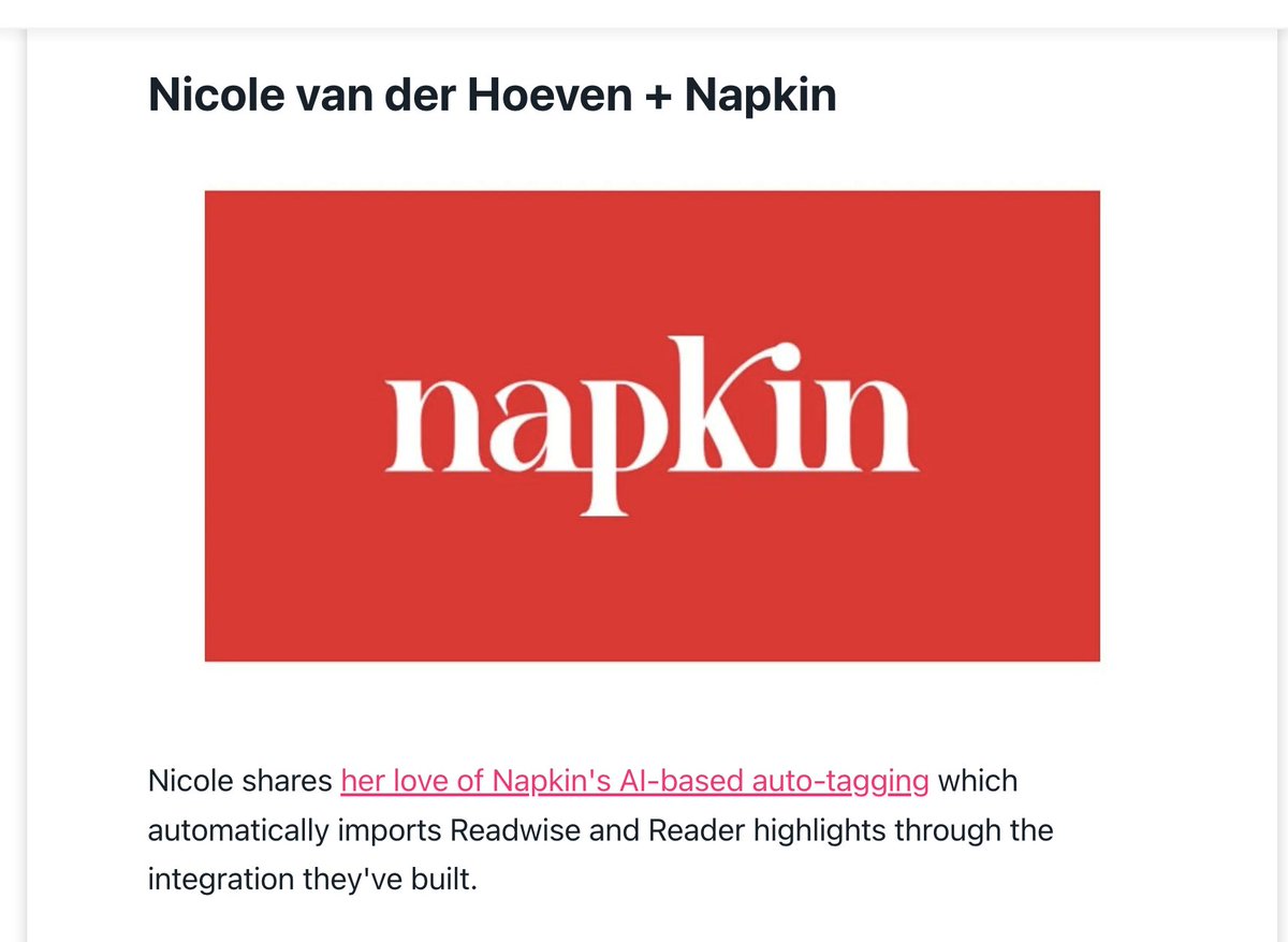 Yes! @n_vanderhoeven your @napkin_ideas video is featured in @ReadwiseReader's newsletter ❤️
