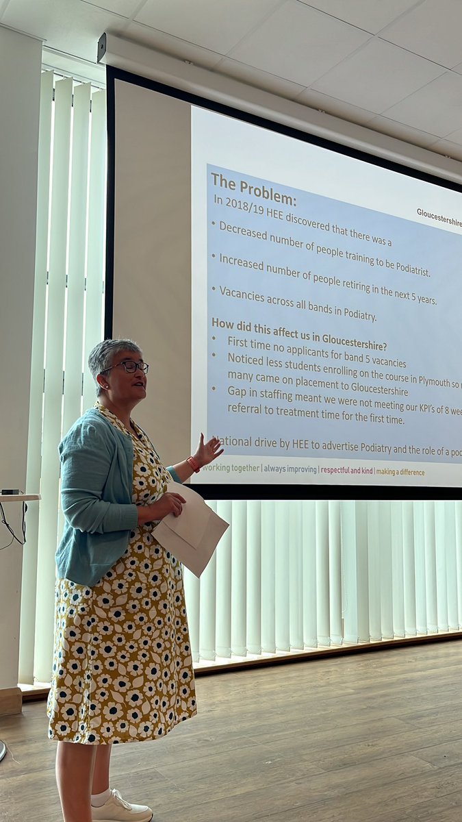 Lightening talk time - here is <a href="/craigtina1965/">Tina Craig</a> Professional Head of Podiatry at Gloucestershire Health &amp; Care NHS on Growing your own Podiatry workforce - introducing apprenticeships to address a workforce gap #swahpmassive #AHPsDeliver <a href="/NHSHEE_SWest/">NHSE Workforce, Training and Education – SW</a> <a href="/carrie_biddle/">Carrie Biddle</a>
