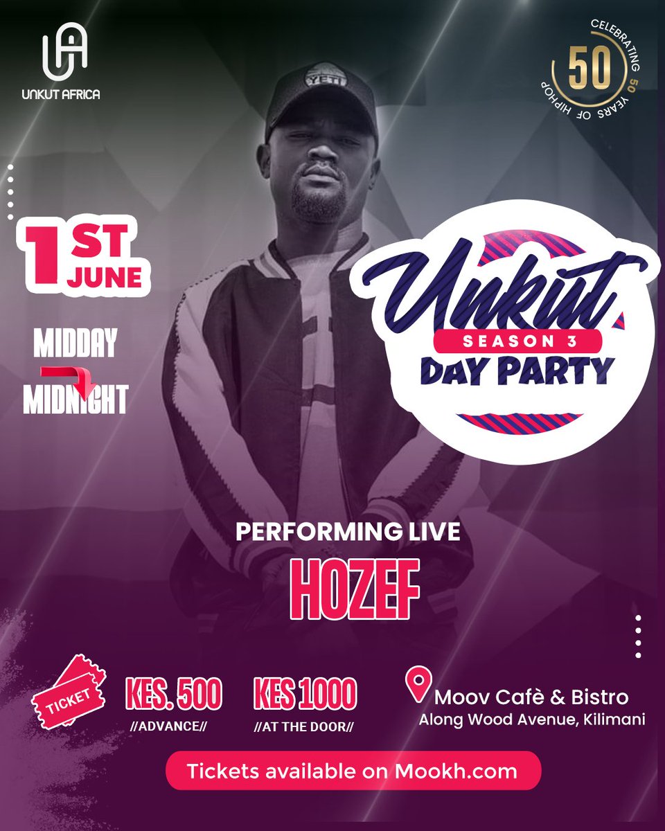 Catch me live performing at @unkutafrica's #UnkutDayParty on the 1st of June at the Moov Café & Bistro.

Tickets available on Mookh. Be sure don't miss out!
#Play_KE_HipHop