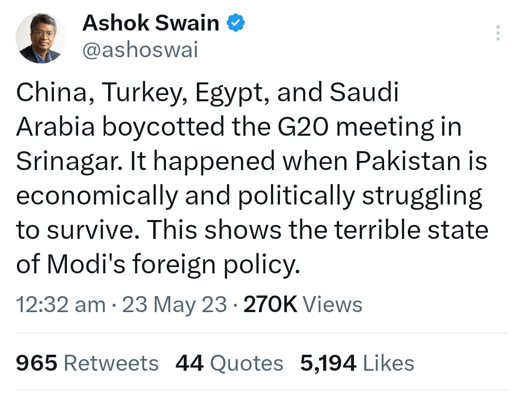 Obviously only @BBhuttoZardari can struggle for pakistan and #KashmirRejectsIndia  another Foreign policy victory for Pakistan 
#G20Summit2023