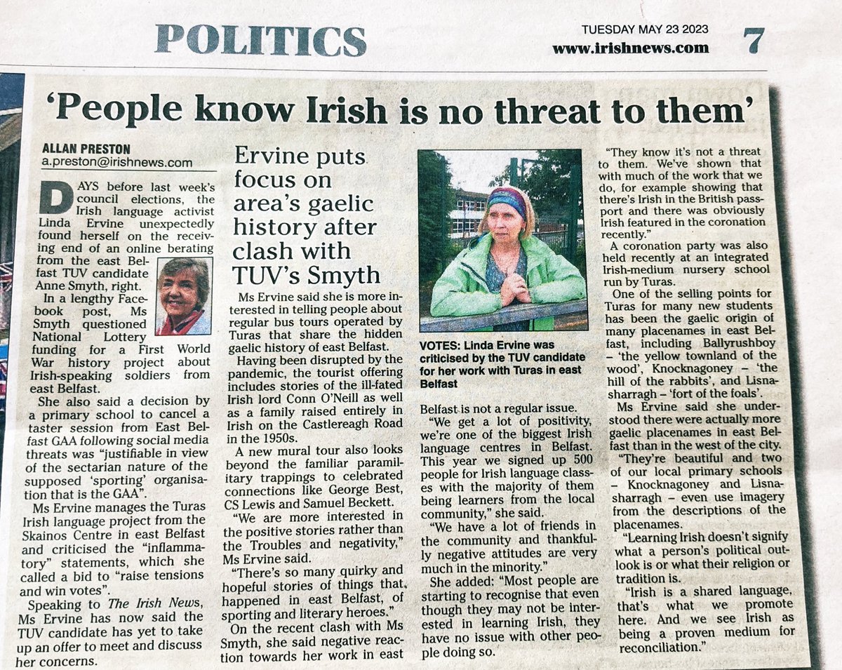 If you’ve ever met @ErvineLinda you’ll know she wants nothing more than to share the joys of Irish language and history of #EastBelfast. Sin é! You can’t dampen her passion. #gaeilge4all