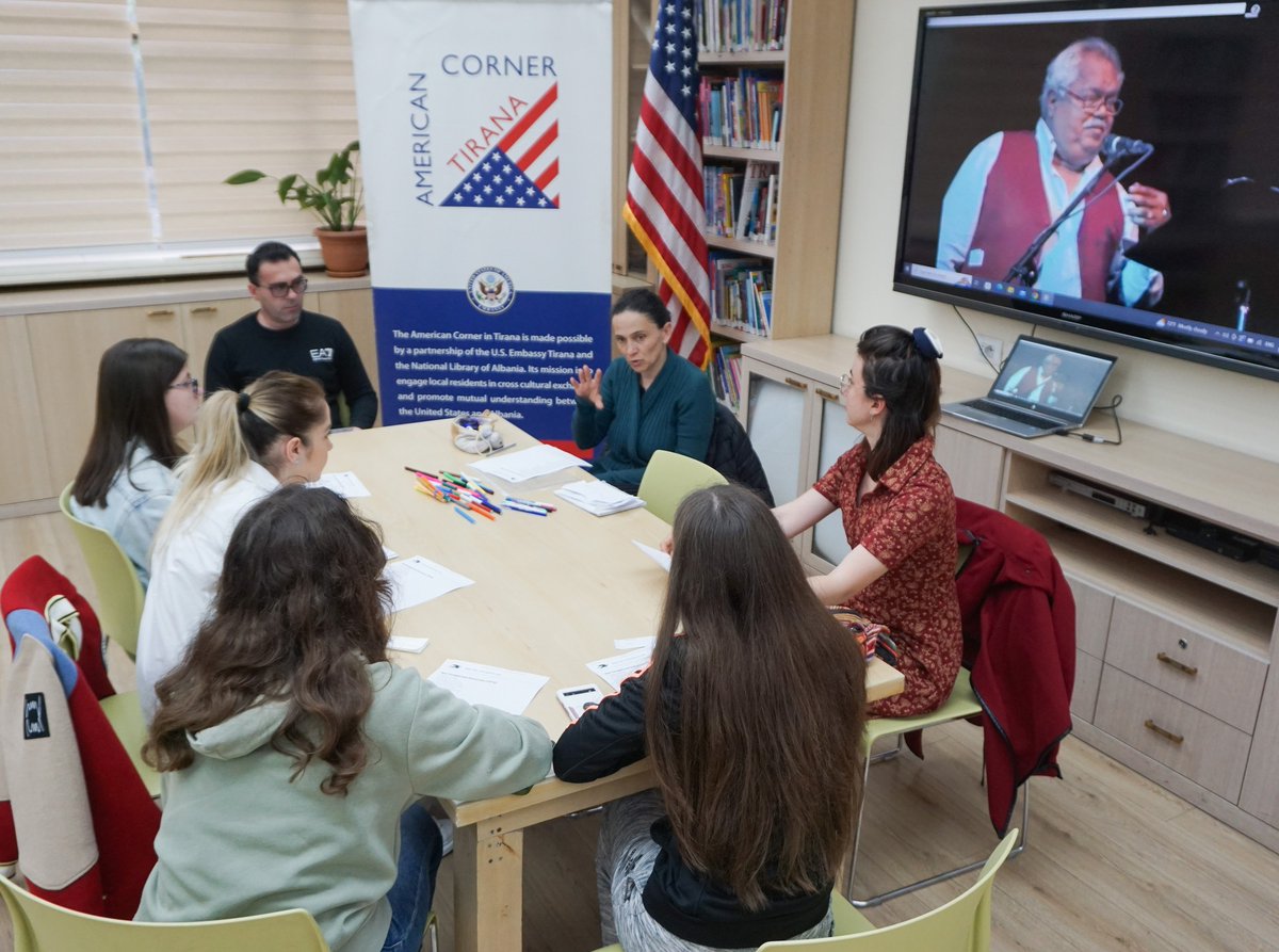 actirana's tweet image. In our American Corner Tirana American Modern Poetry (ModPo) Series, we&apos;re diving deep into thought-provoking poems, and this week we explored &quot;Not Tonight but Tomorrow&quot; by Puerto Rican-American poet Miguel Algarín.