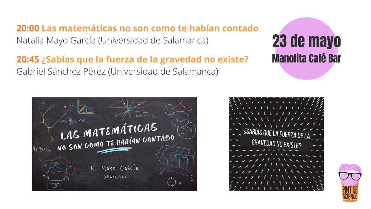 Esta noche continuamos con el <a href="/pintofscienceES/">Pint of Science ES</a>, donde contaremos con una charla de matemáticas (<a href="/justmayself/">Mayo</a>) y de gravedad (<a href="/Gasape09/">Gabri</a>). ¿Os lo vais a perder? 😊😊

¡A partir de las 20:00 en el Manolita Café Bar!