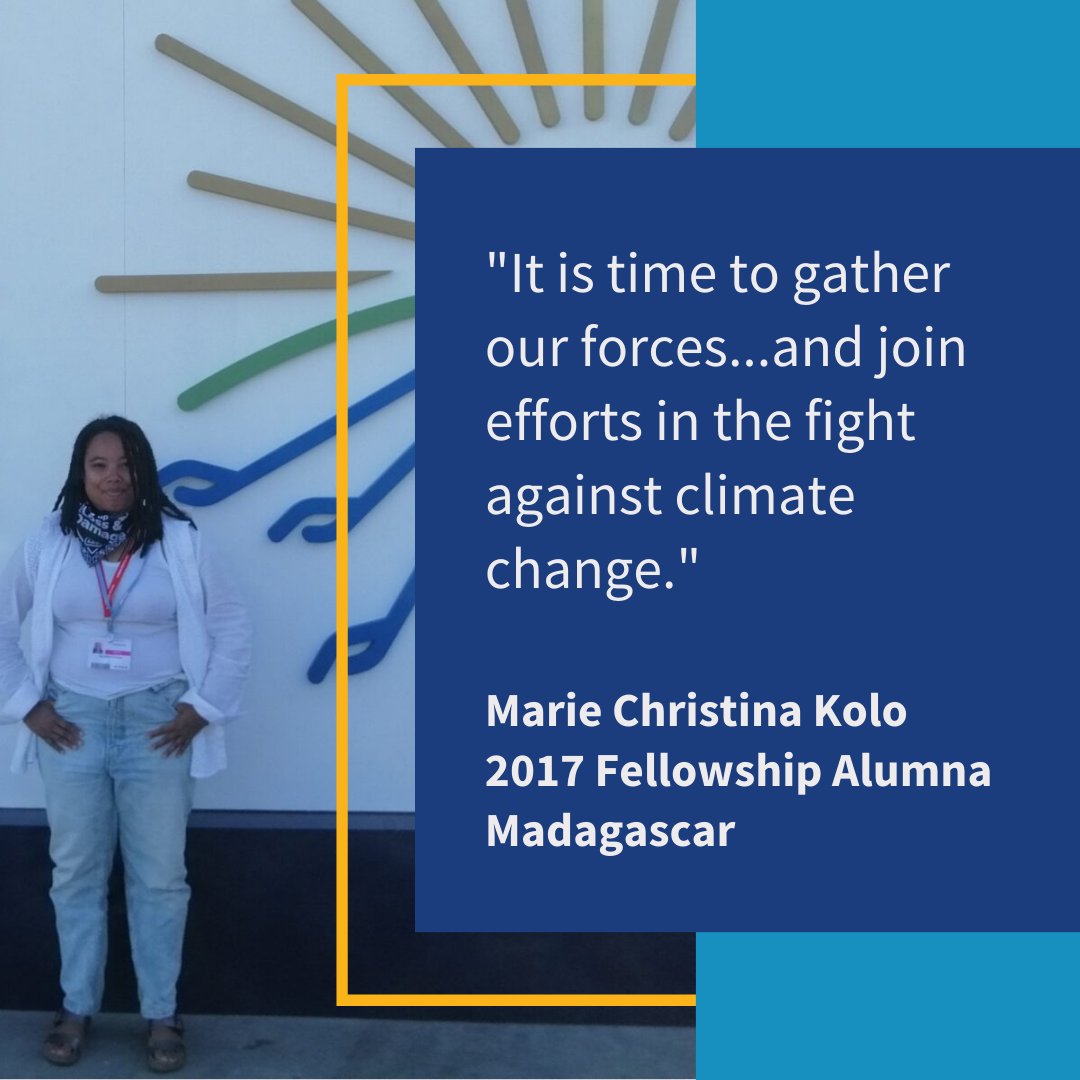 WashFellowship's tweet photo. "It is time to gather our forces... and join efforts in the fight against climate change." 2022 Leadership Impact Award winner Marie Christina Kolo reflects on her experience at #COP27 in Egypt: https://t.co/Kge3dCxS02 @USMadagascar @exchangealumni #YALI4OurFuture https://t.co/2rhJXzczR8