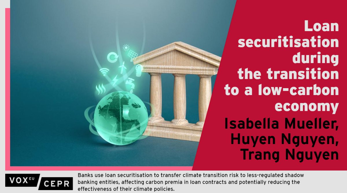 voxeu's tweet image. Banks use loan securitisation to transfer climate transition risk to less-regulated shadow banking entities, affecting carbon premia in loan contracts &amp;amp; climate policy effectiveness
I Mueller @DIWECON, H Nguyen @UniJena @IWH_Halle, T Nguyen @BristolUniEcon
ow.ly/ve2X50ObTWg