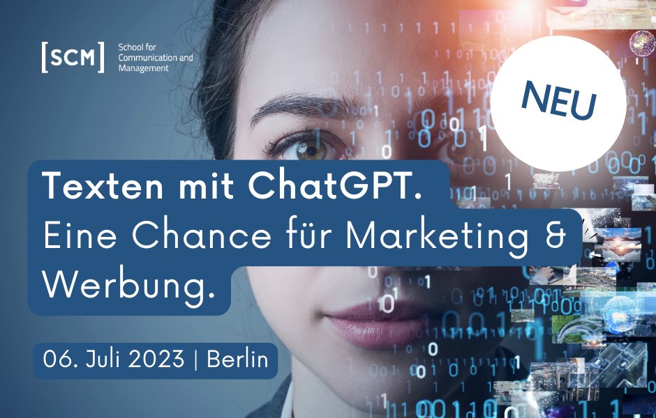 ChatGPT ist ein neues Tool im Werkzeugkasten der Kommunikations- und Marketingabteilungen. Lernen Sie es jetzt besser kennen und nutzen! Weiterbilden – Weiterdenken! Am 6. Juli in Berlin. Jetzt anmelden: scmonline.de/seminare/texte… #chatgpt #seminar #ki