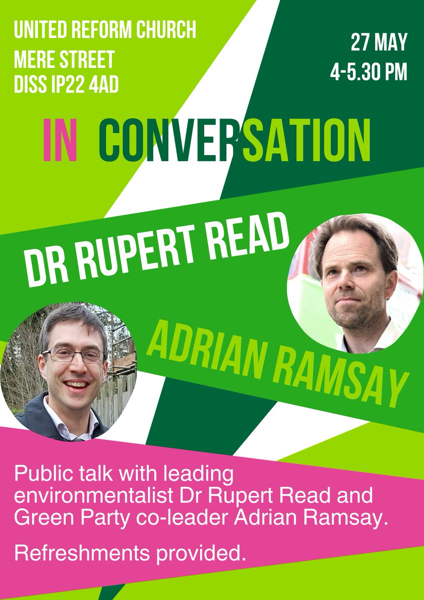 Join us on Saturday for a talk by two of the UKs leading environmentalists:

🌱Co-Leader of @TheGreenParty, @AdrianRamsay.
🌿Philosopher and co-director of the #ClimateMajorityProject (moderateflank.org), @GreenRupertRead.

Sign up to the action day: actionnetwork.org/events/nationa…