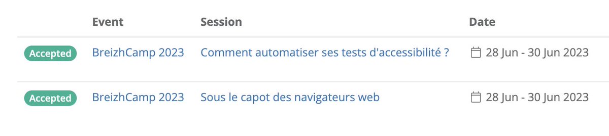 🎉 Cette année, je ferai 2 talks au <a href="/breizhcamp/">BreizhCamp</a> 💻 !

📢 Je montrerai comment il est possible d'automatiser ses tests d'accessibilité sur une application web et je présenterai le fonctionnement des navigateurs web 😉

#a11y #testing #frontend #webdevelopment