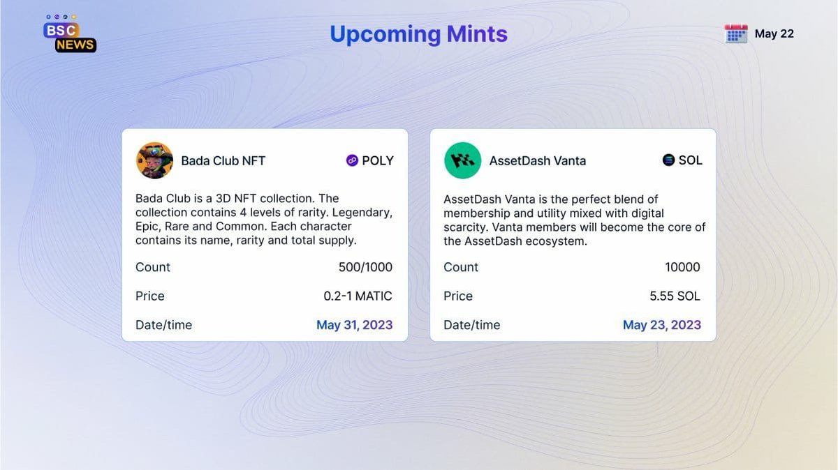 claritycryptos's tweet photo. Check out this list of upcoming mints for some of the hottest NFT projects around! โคต๏ธ๐
For more #upcomingmints check out the #NFT Drops page on #BSC News โ
https://t.co/P8g098J6Bp