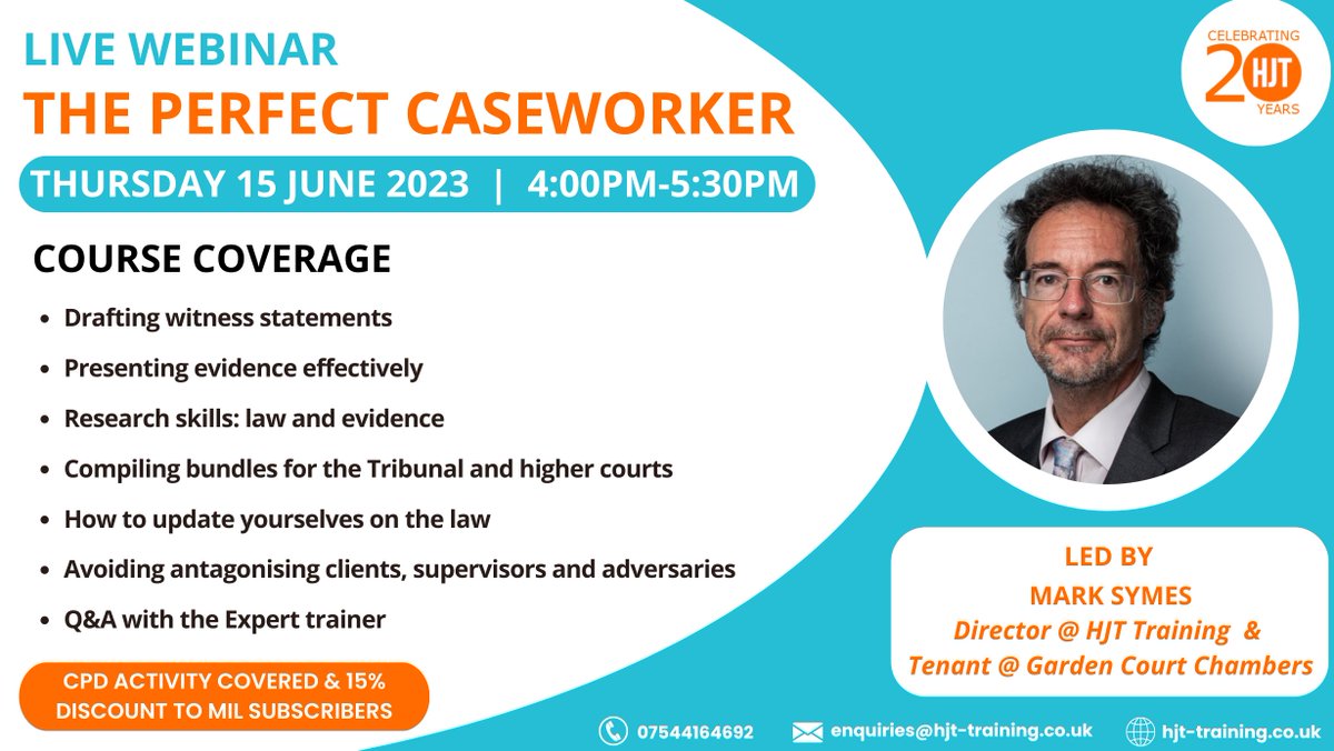HJT_Training's tweet photo. Join the Perfect Caseworker course to learn from @MarkAdrianSymes. Unlock the secrets of being an ideal superhero in a #immigration practice!
Visit: https://t.co/bt2UeKp6JW #Paralegal #immigrationadvisor #oisc #sra #bsb #appeals https://t.co/IRnfKD3C8O