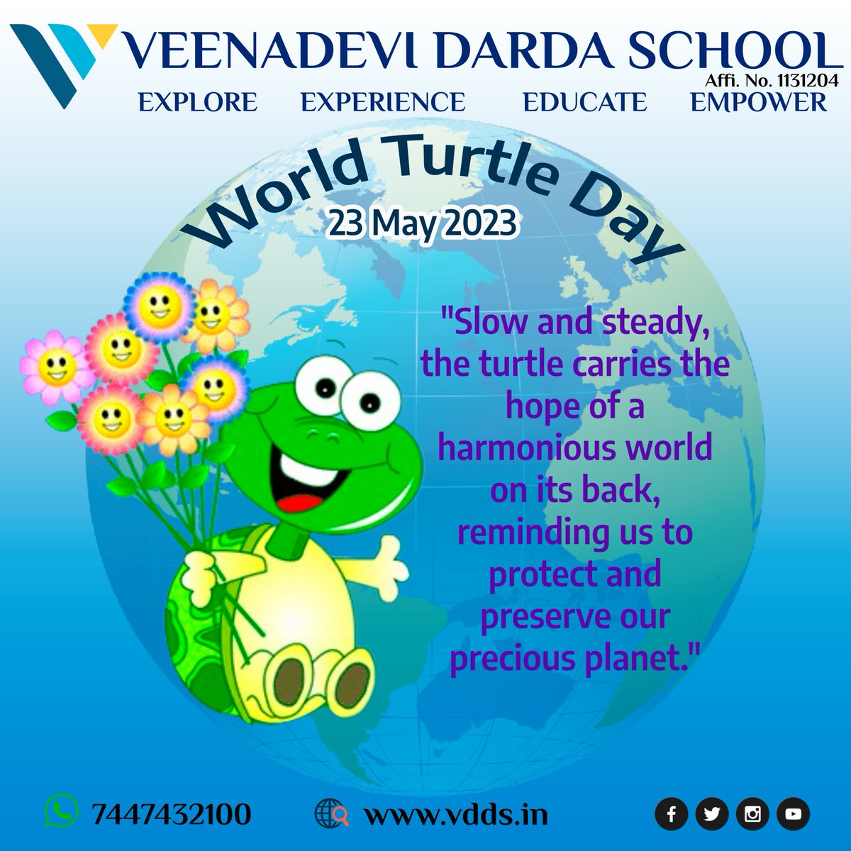 🌍 Happy World Turtle Day 2023! 🐢🌎

 #vdds #school #DayBoardingSchool #yavatmal #AdmissionOpen #WorldTurtleDay #ConservationMatters #ProtectOurTurtles #saveourplanet🌏