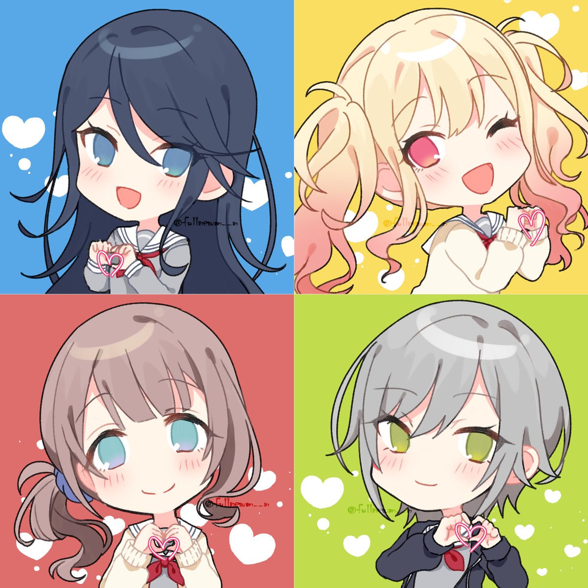 multiple girls heart heart hands twintails school uniform smile 4girls  illustration images