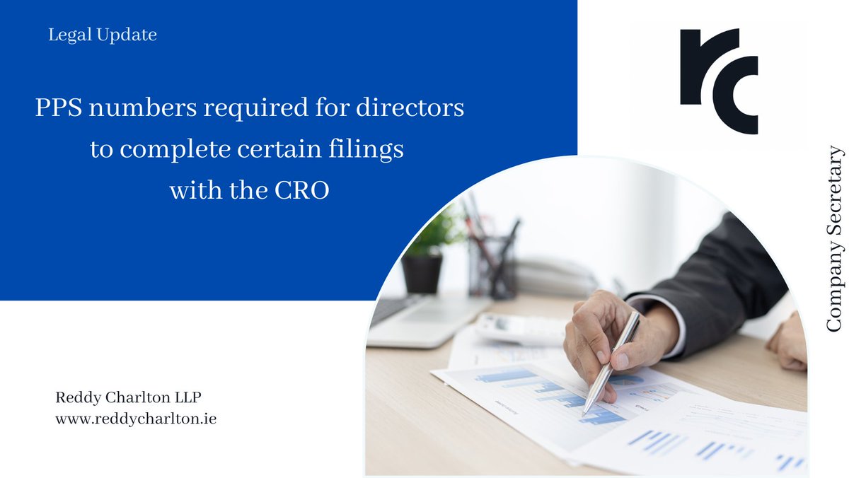 Reddy Charlton's Maeve Walsh discusses the new requirement for PPS numbers for directors to complete certain filings with the Company Registrations Office. #reddycharlton #companysecretary #rc #irishlaw #law #cro #pps #legalupdate
linkedin.com/feed/update/ur…