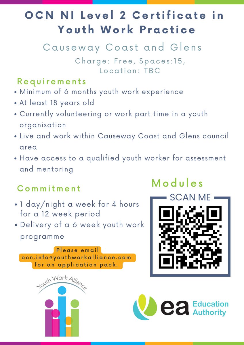 Still places available for this OCN Level 2 in Youth Work Course with Youth Work Alliance.

This is a great opportunity for someone to start their career in Youth Work or for existing volunteers to enhance their skills.

This course will be delivered in RVRA  Hub
 
<a href="/YouthWorkAll/">Youth Work Alliance</a>