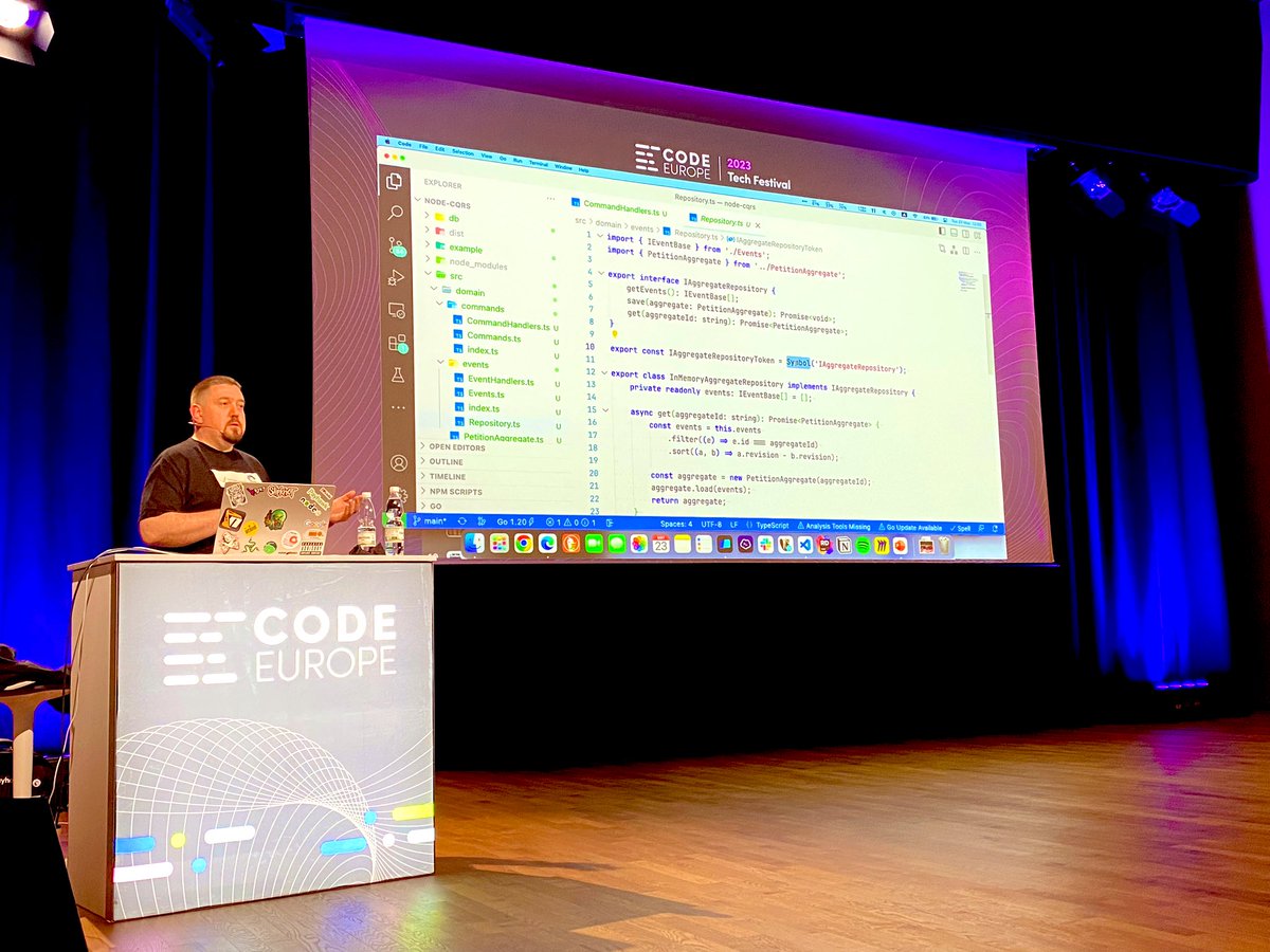 Live demo with @totollygeek talking about #EventSourcing and #CQRS with @nestframework at @code_europe 🔥 🚀