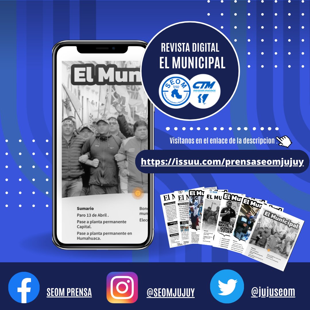 Revista "El Municipal" la revista de tu Sindicato. Entra al siguiente link para que accedas a la revista digital:  issuu.com/prensaseomjuju…