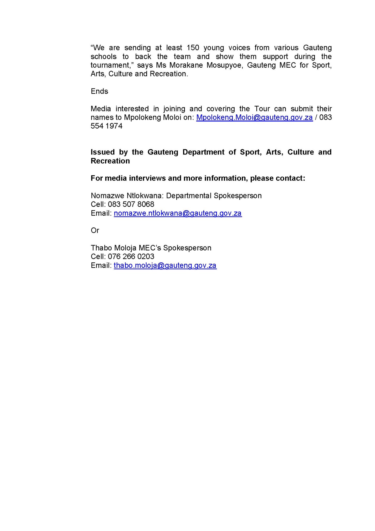 Gauteng Dept. of Sport, Arts, Culture & Recreation on Twitter "[MEDIA