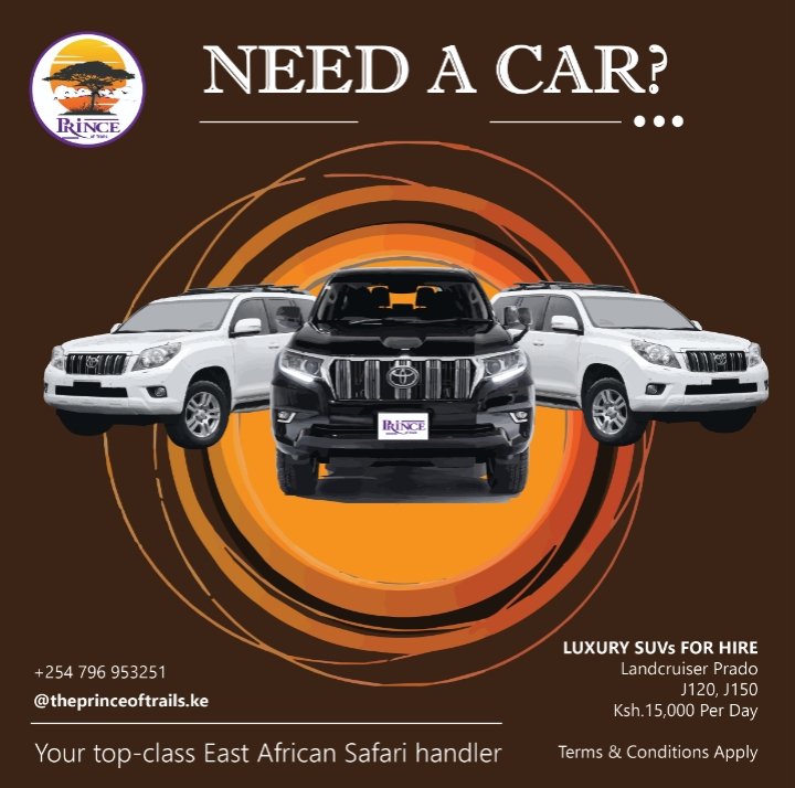 PrinceTrails's tweet photo. We now have Prado Landcruisers J120&amp;J150 for hire 🎉🔥🔥

Contact us today for guaranteed quality service ⭐⭐⭐⭐⭐ 

Booking and Enquiries: 
0796953251 
@theprinceoftrails.ke

#travel #nature #cars #Nairobi #Kenya7s #Kenya #Princeoftrails #carhire https://t.co/dDjTyjUbOv