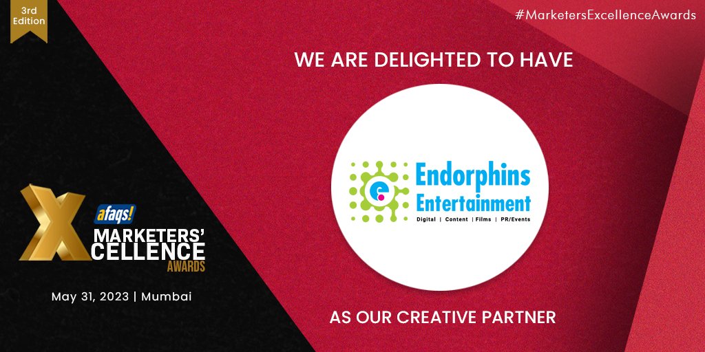 MarketersAwards's tweet photo. Welcome Endorphins Entertainment! We're delighted to have you as our Creative Partner.
Know more: https://t.co/NleHAYQb74

📅 Award Night: May 31, 2023 | Mumbai

#Marketing #Awards #Advertising #agency @afaqs #digital #design #socialmedia https://t.co/eVU6t8d53k