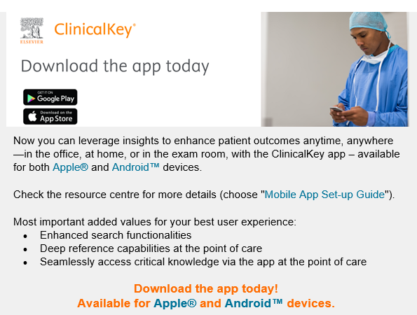 worcshealthlib's tweet image. 🚨NOW AVAILABLE 🚨
ClinicalKey have now developed an app meaning you can now access content in a more accessible manner.  As always feel free to ask us if you need any help get started!
#ClinicalKey #healthlibrary #worcesteracute