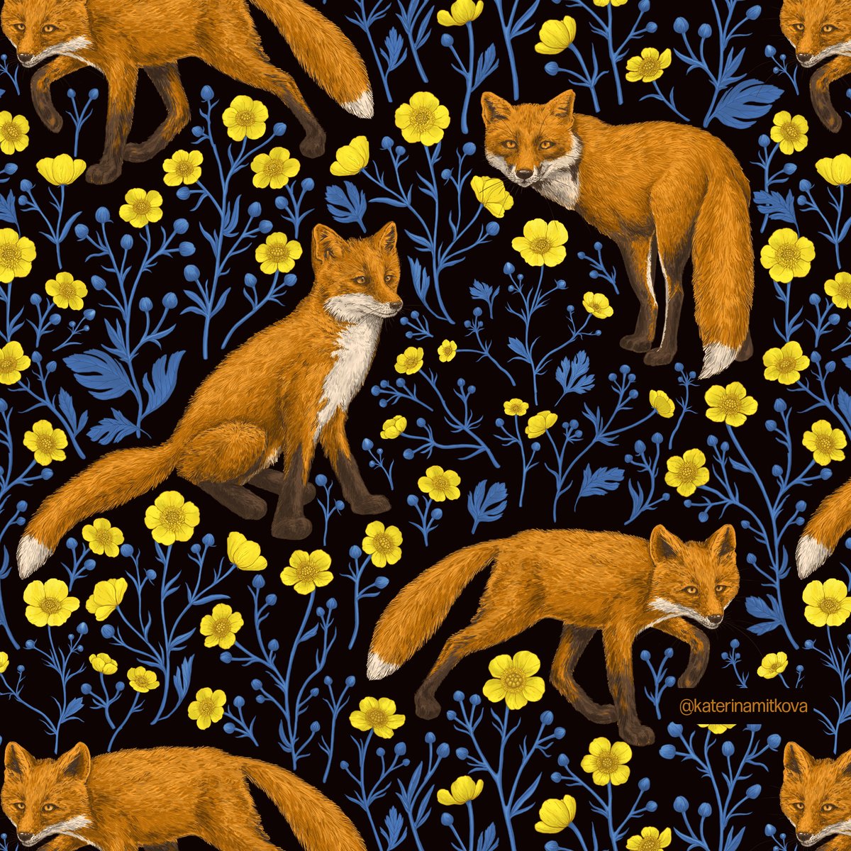 4 colorways of my newest pattern with Foxes and buttercups🎨🦊🌼
.
.
.
#pattern #foxesandflowers #surfacepatterndesign #spoonflower #zazzle #redbubble #homedecor #fabriclove #foxdesign #buttercup  #artoftheday  #textiledesigner #patterndesigner #Photoshop #patternpreview