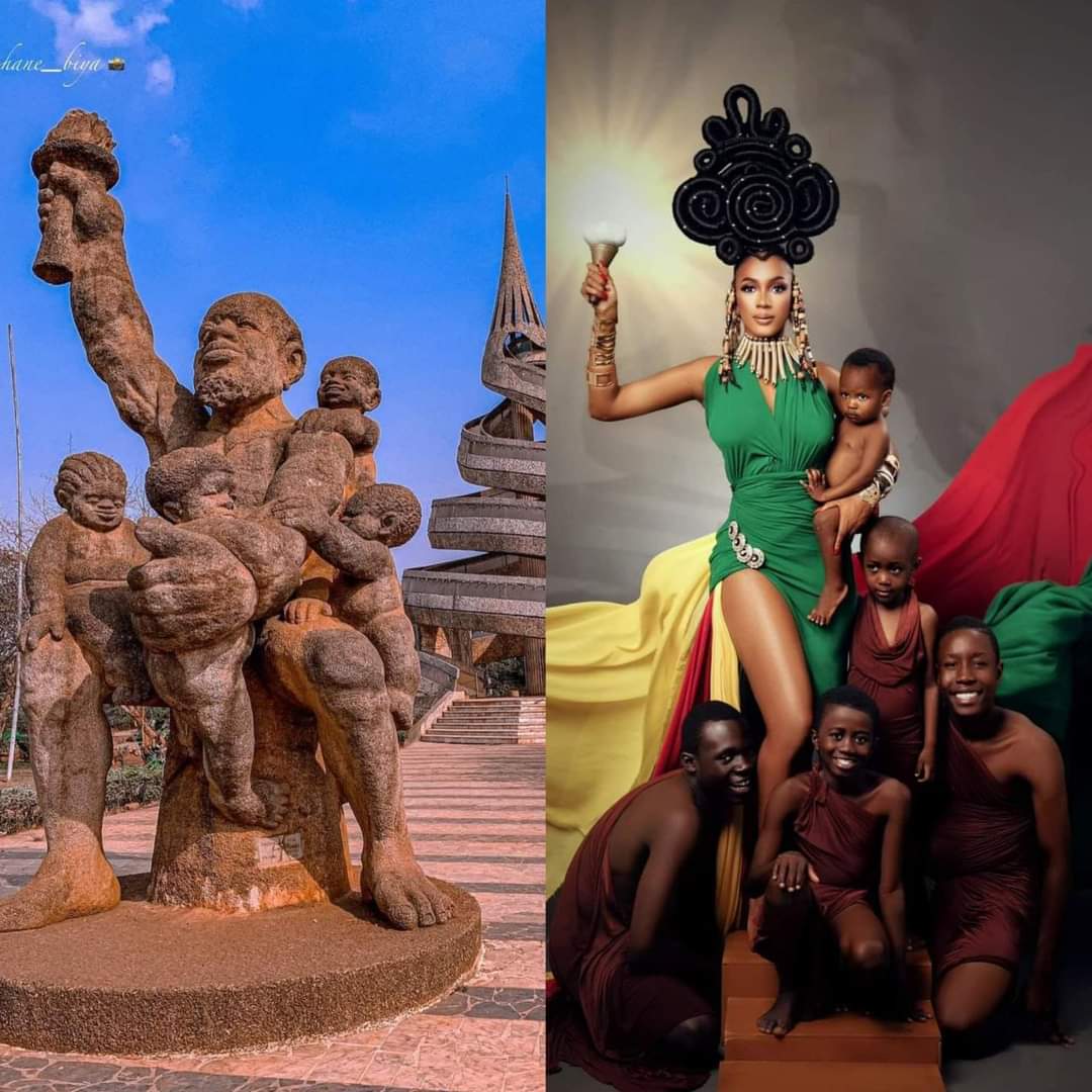 🚨To mark the 51st National Unity Day, former Miss Cameroun Julia Samantha EDIMA recreated the statue in front of the reunification monument in Yaounde.

Such Creativity! 👏🇨🇲
#NationalUnityDay #MissCameroun #Cameroon #Cameroun #kampiiproductions