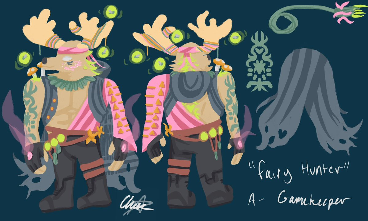 Part 1 of my essence project!! of course i had to design a skin for gamekeeper…
🦌✨💖

#gamekeeper #identityv
#identityVイラスト 
#第五人格