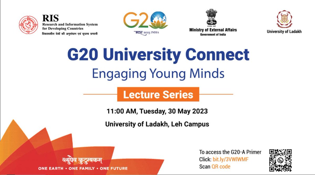 30th May, 2023, 11:00AM !! 
University Connect at University of Ladakh. Lecture series and panel discussion.
@PMOIndia @amitabh_kant @HShringla @g20org @G20_Bharat 

@RIS_NewDelhi 
@Sachin_Chat 
#G20 
#Universityconnect