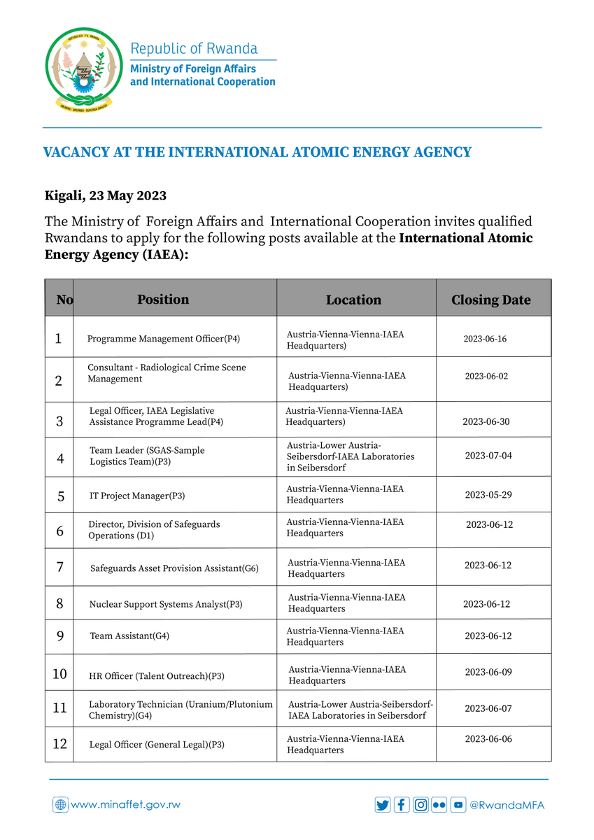 gahigip's tweet photo. "Job opportunities at International Atomic Energy Agency. Interested candidates can apply through the following link👉🏻https://t.co/YFMYdCIrIA or scan the QR Code. https://t.co/5pOBLS1ine"