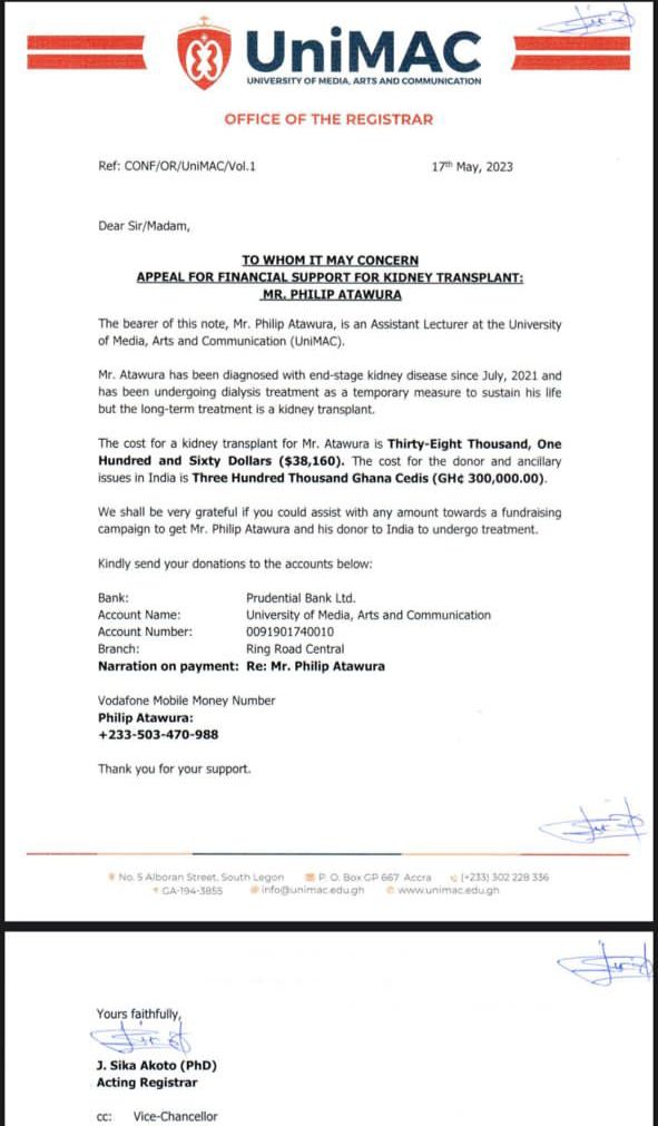 gyaigyimii's tweet image. Charley one of my lecturers for GIJ Mr Atawura get kidney failure. We are trying to raise GHS 300,000 for his treatment. Please donate to his number 🙏0503470988 Vodafone Cash

If you can&apos;t donate seff Retweet or share on your platform