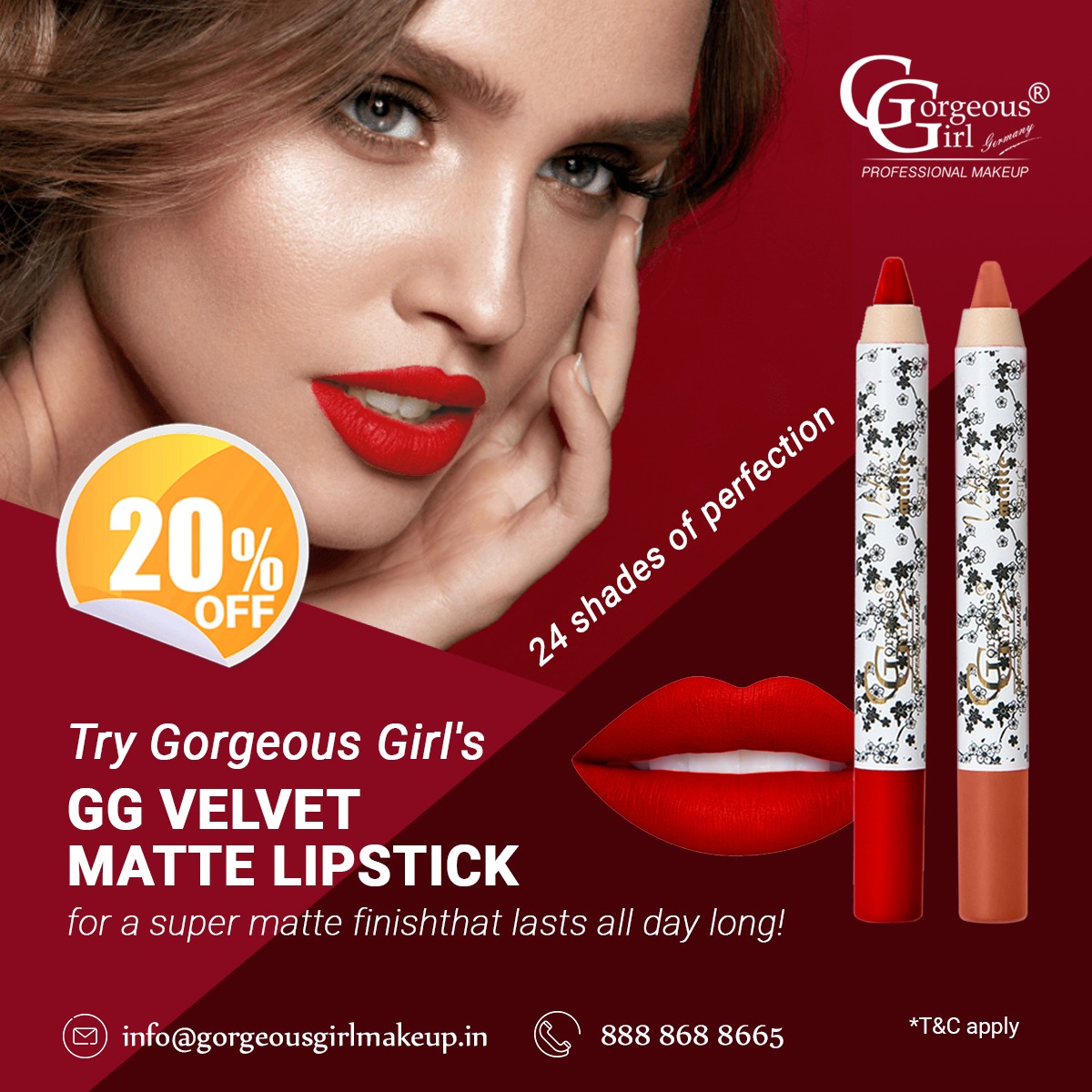 GG_Cosmetics's tweet photo. Get ready to elevate your lip game with Gorgeous Girl's VELVET MATTE LIPSTICK! With 24 stunning shades to choose from, you can find the perfect color to match any outfit or occasion. Our perfect opaque super matte formula provides a smooth, even finish that's perfect for any look https://t.co/CvKFWJuI4q