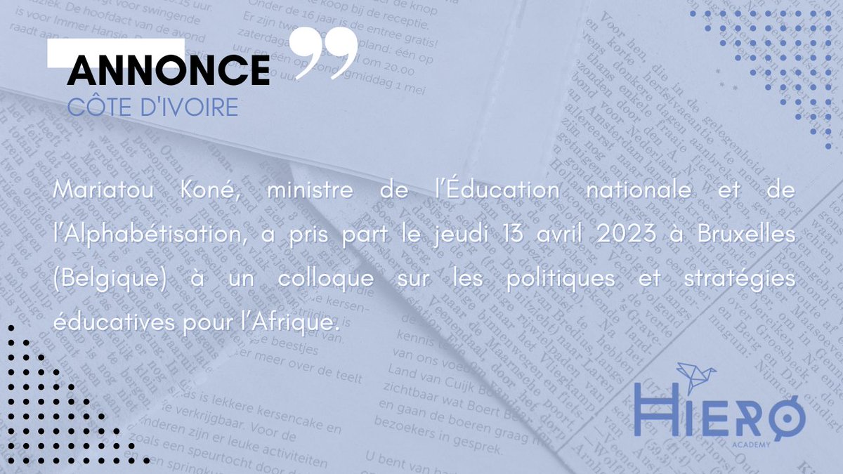 Annonce du jour : Mariatou Koné, a pris part le jeudi 13 avril 2023, à un colloque sur les politiques et stratégies éducatives pour l'Afrique. #annoncedujour #educationnationale #bruxelles #stratégieseducatives #cotedivoire #tendancecotedivoire
