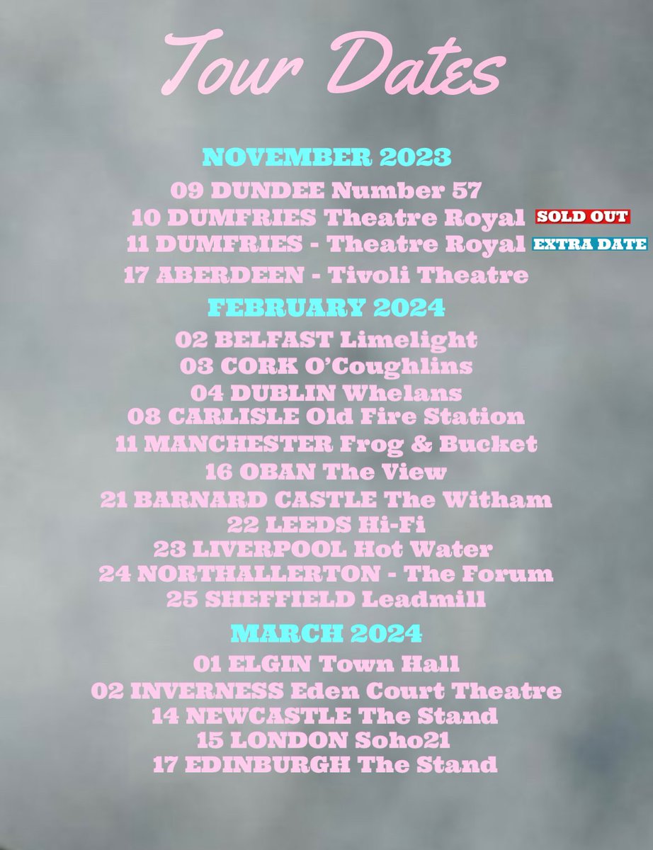 My main ambition when I started comedy was to do my own tour.

Been a long road but here we are. 

Onsale 10am Friday. 

(More dates to come inc. Birmingham, Cardiff, Nottingham, Chester, Blackpool and something special in Glasgow) 

EXTRA DATED ADDED IN DUMFRIES 

<a href="/ScotComAgency/">ScottishComedyAgency</a>