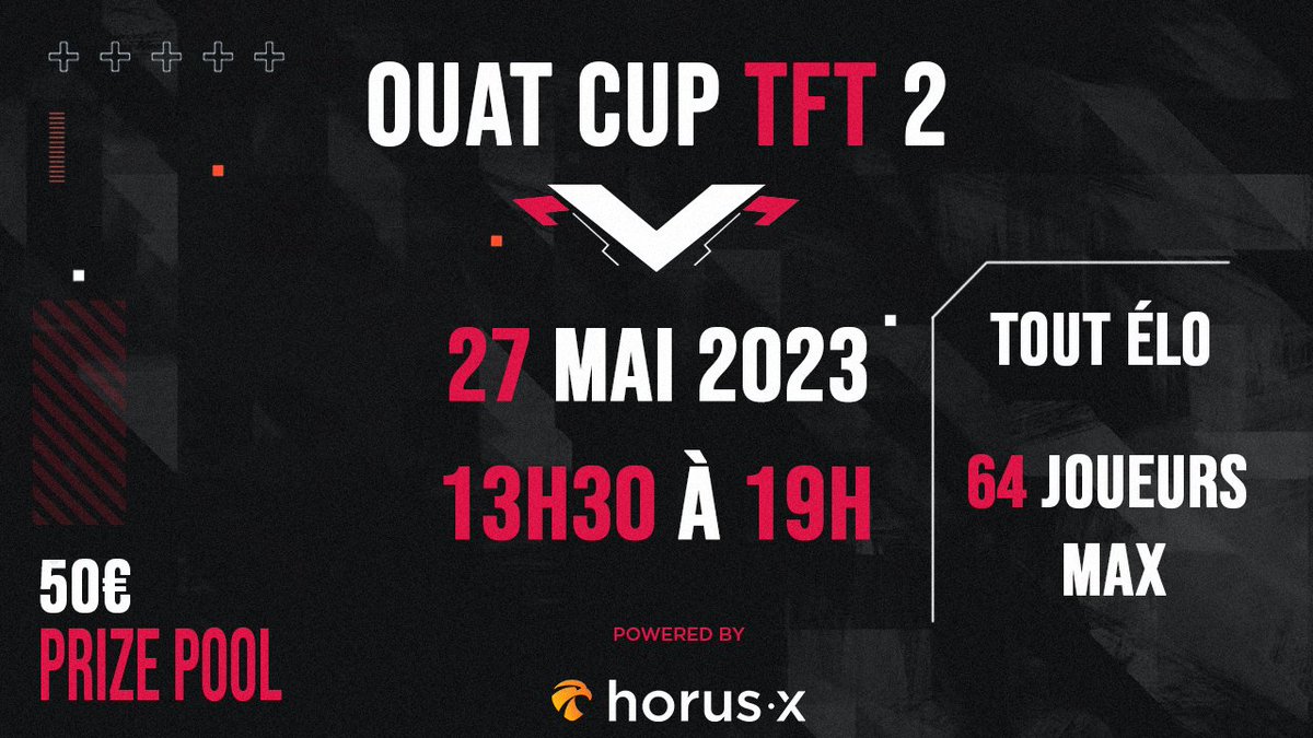 OUAT CUP TFT#2🎉  

📅samedi 27/05 à partir de 13h30 
🕹️6 games 
🧑‍🤝‍🧑64 slots 
💸50€ de cash prize au total  

⬇️Pour plus d'informations n’hésitez pas à aller sur Toornament ⬇️ play.toornament.com/fr/tournaments…