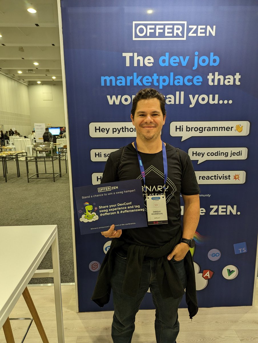 _eegee_'s tweet photo. Here at #DevConf 2023. Looking forward to a chance for a swag box from @OfferZen #offerzenswag https://t.co/0dnPM6gKGS
