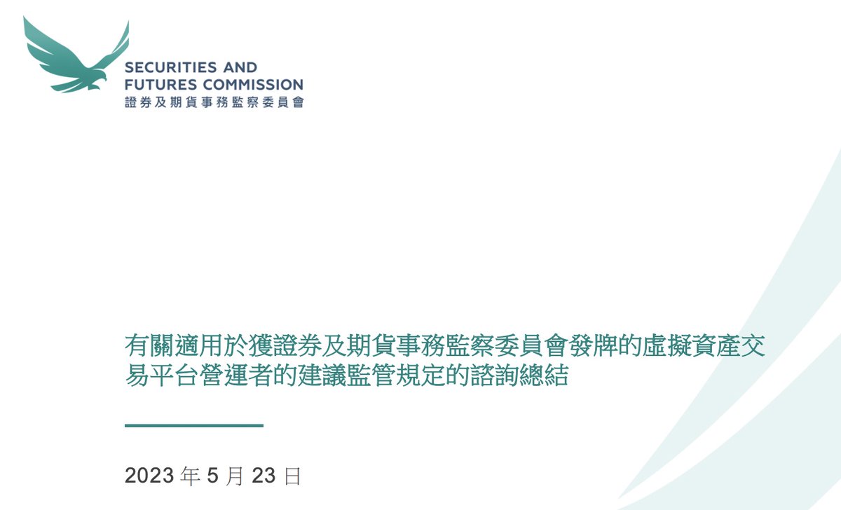 #Techub.NEWS訊，#香港證監會 5月23日發布信息稱，《適用於虛擬資產交易營運者的指引》將於6月1日生效。該指引制定了多項適用於持牌交易平台的標準和規定，其中包括穩妥保管資產、分隔客戶資產、避免利益衝突和網絡保安。 techub.news/details/23568/