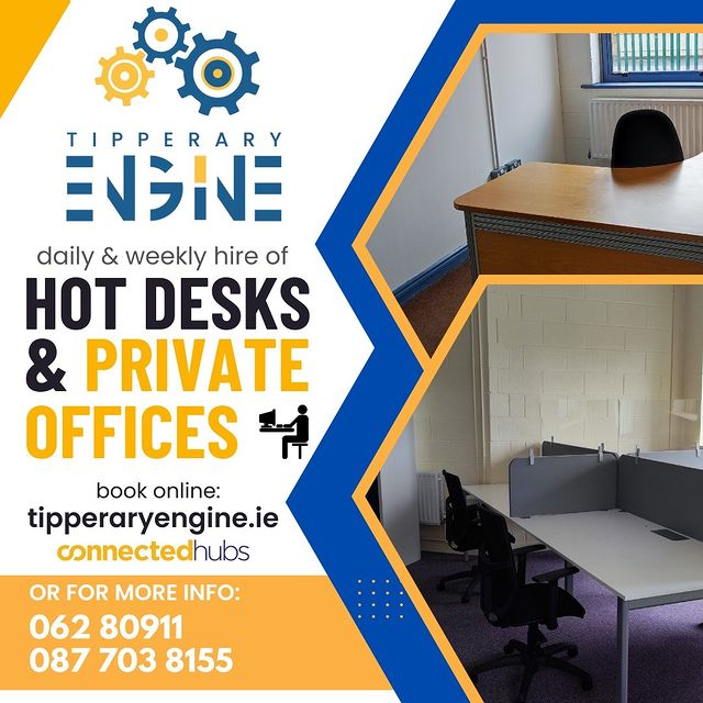 Visiting Tipperary? Why not join us here at the Tipperary Technology Park with free car parking, canteen facilities and only walking distance to town it's the ideal space to get some work done. @tipphotdesking @connectedhubs @hotdesking @tipperarytown