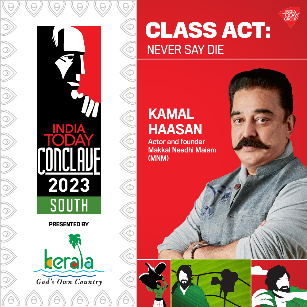 IndiaToday's tweet photo. Meet the mega star and founder of Makkal Needhi Maiam (MNM) @ikamalhaasan at the #SouthConclave23

Don't miss to register for the event at: https://t.co/QDuARDtLQ5

#Kerala #KamalHaasan #Promo https://t.co/Z2Llz3uLt0