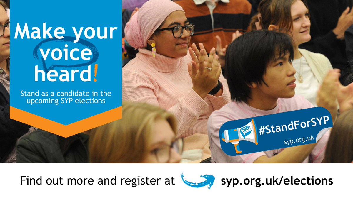 Do you want to be at the heart of changes to education? Are you passionate about mental health?

You could #StandForSYP 📣📣

Apply now at: syp.org.uk/elections

Or, come along to one of our information sessions to find out more: forms.office.com/e/qfvC0xkmNY