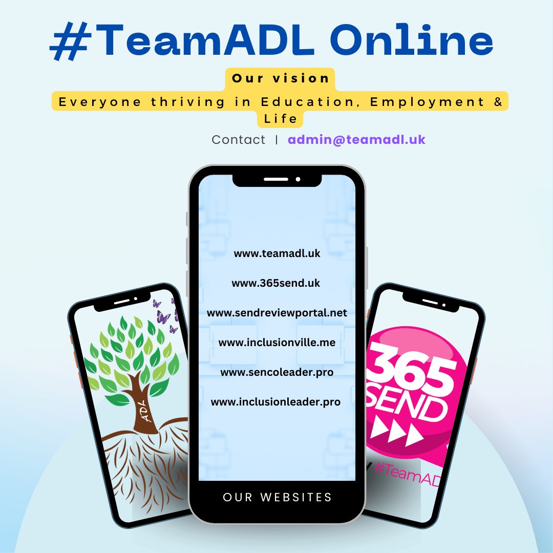 Information about this year's #SLAD2023 is on the #365send website

Be kind & take the time to nominate someone: parent, practitioner or volunteer who is making a difference to children & young people with #SEND around the world🌎 #SDG4

#TeamADL You know we know SEND #Leadership