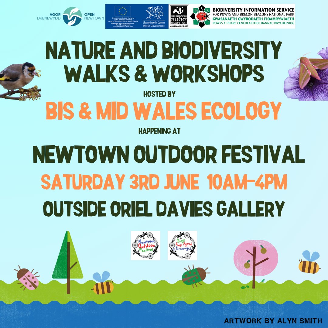 Discover the wildlife of Newtown on our nature & biodiversity walks at Newtown Outdoor Festival. With Phil 'thebugman' Ward we'll be leading guided walks to see what we can find, and how to make wildlife records of your sightings. Find us on Sat 3 June @OpenNewtown @MontWildlife