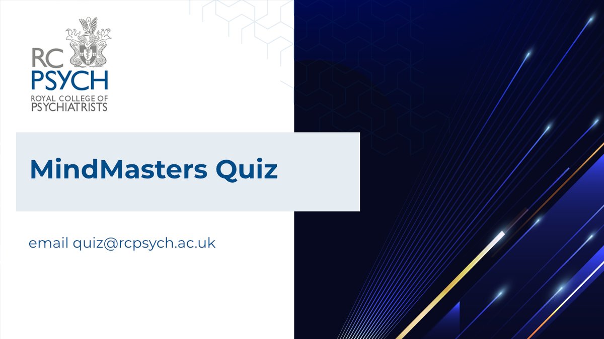 rcpsych's tweet photo. Members, we need your help! 

We’re looking for suggestions for questions for this year’s exciting #Mindmasters quiz – about either general knowledge or psychiatry!

Please send in your ideas to quiz@rcpsych.ac.uk https://t.co/qcMJSa9mb2