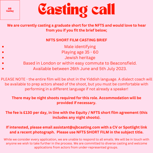 Amy Blair (@ajaneblair) on Twitter photo Casting a BRILLIANT graduate short for the NFTS. Please email assistant@ajbcasting.com if you fit the brief ☺️ #RT #castingcall #shortfilm #nfts Casting a BRILLIANT graduate short for the NFTS. Please email assistant@ajbcasting.com if you fit the brief ☺️ #RT #castingcall #shortfilm #nfts