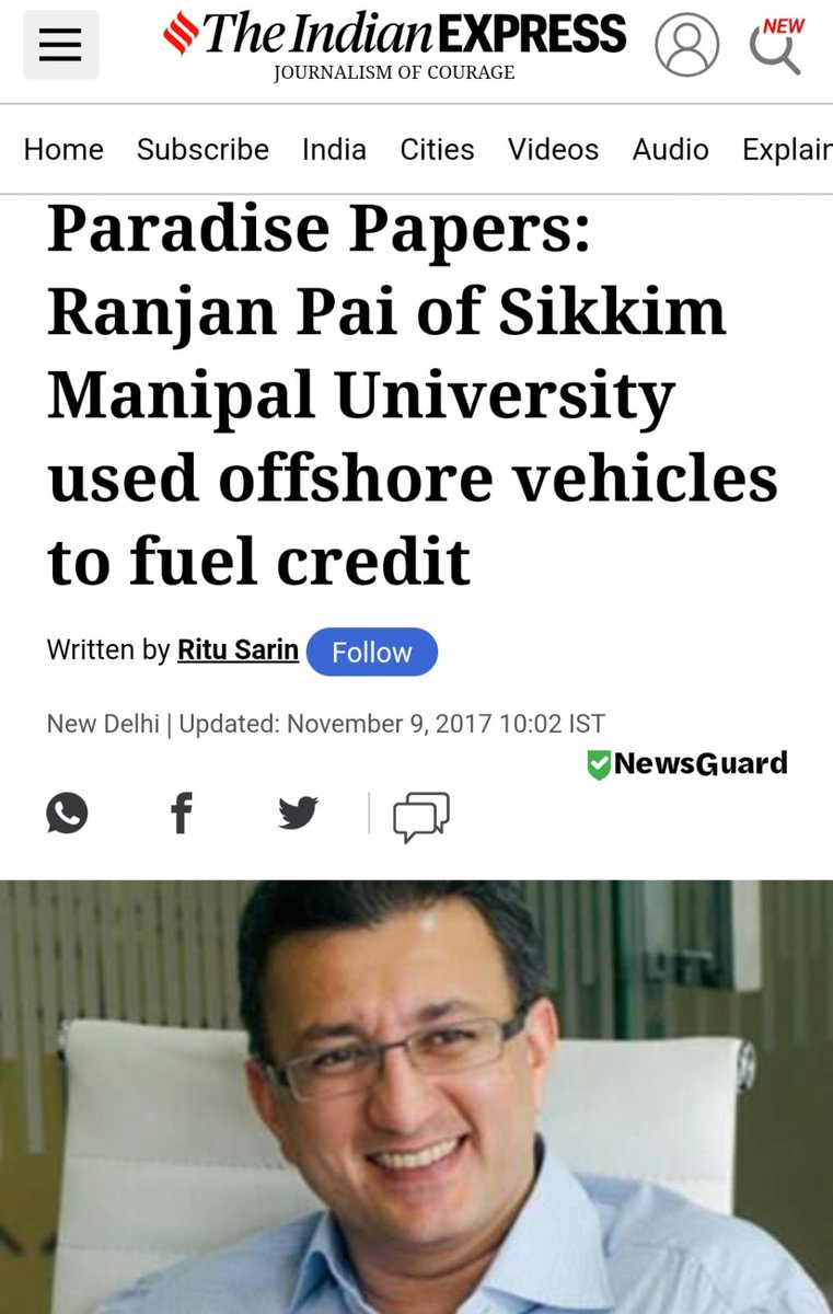 Billionaire and honest tax payer  Mohandas Pai 's partner in Aarin Capital and fellow board member Ranjan Pai, as well as Manipal University were named in the Panama/Paradise papers!!!

Billionaires cry about taxes even when they have the offshore options!!!